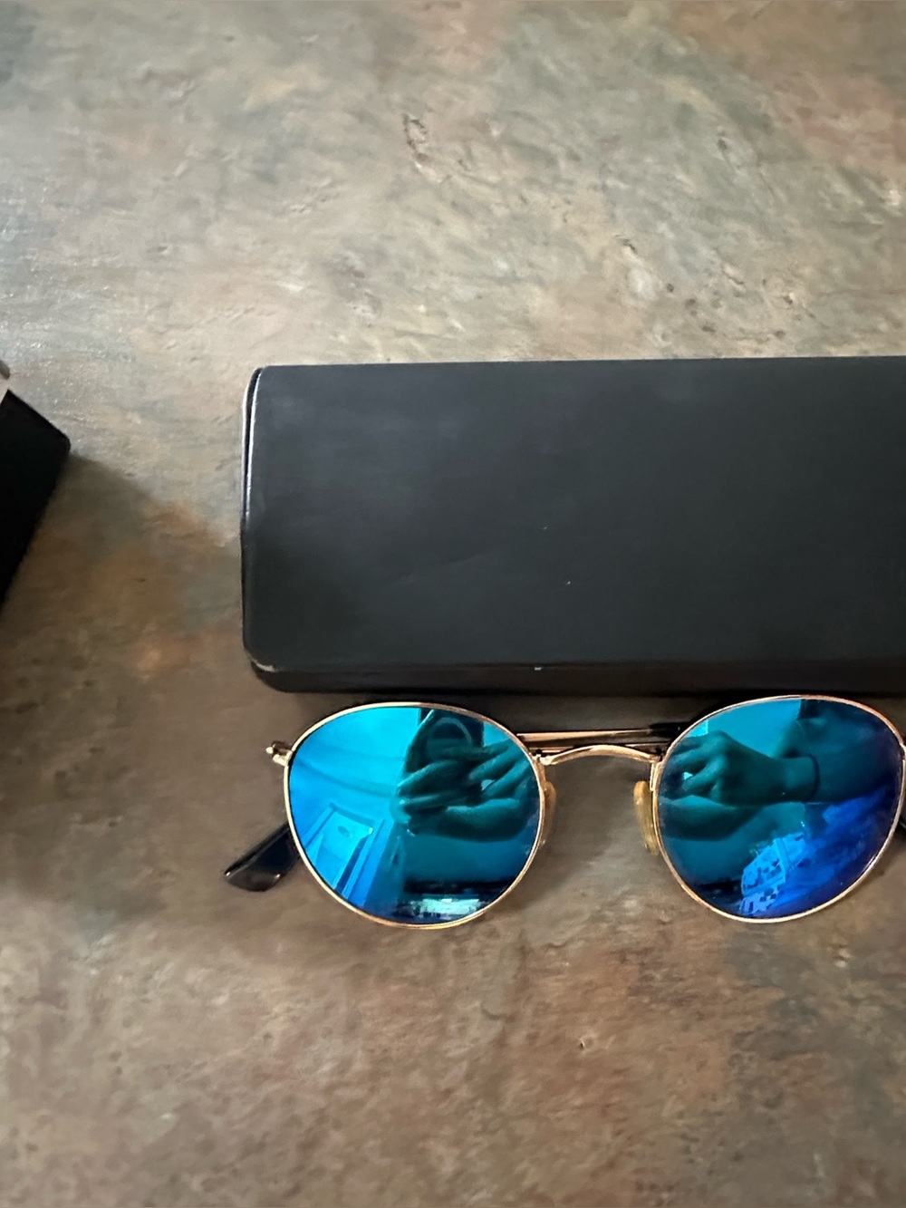MVMT Round Blue Mirrored Lens Sunglasses with Gold Frame